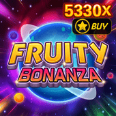 Fruity Bonanza slot cover art with mixed fruit symbols theme